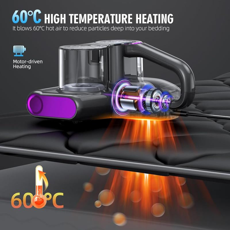 JPHYLL 6-in-1 Lightweight Handheld Mattress Mite Vacuum Cleaner with LED Display, 16Kpa Suction Power, 380W Brushless Motor, and UV-C Light for Pet Hair and Carpet Cleaning