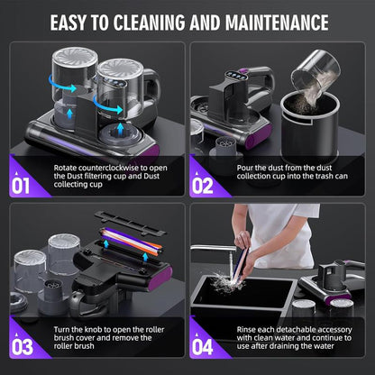 JPHYLL 6-in-1 Lightweight Handheld Mattress Mite Vacuum Cleaner with LED Display, 16Kpa Suction Power, 380W Brushless Motor, and UV-C Light for Pet Hair and Carpet Cleaning