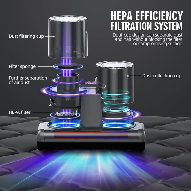 JPHYLL 6-in-1 Lightweight Handheld Mattress Mite Vacuum Cleaner with LED Display, 16Kpa Suction Power, 380W Brushless Motor, and UV-C Light for Pet Hair and Carpet Cleaning